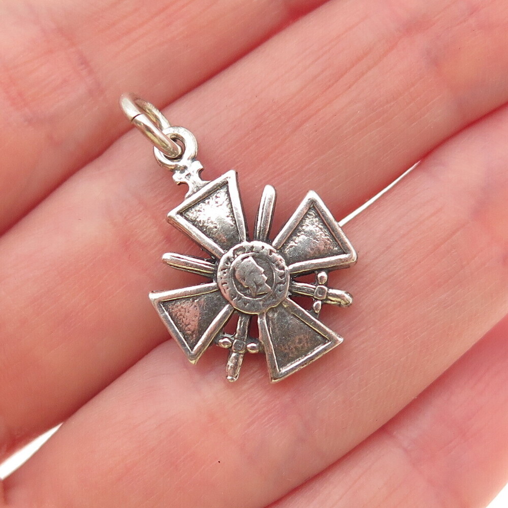 925 Sterling Silver Vintage JWK Mexico French Croix de Guerre Mini Charm Pendant